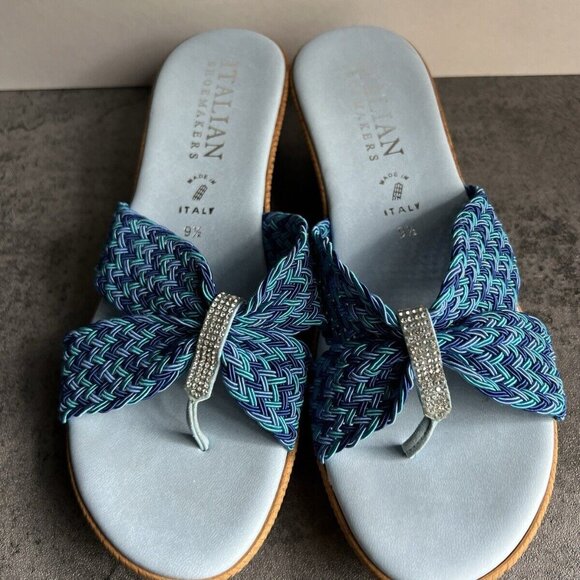 Italian Shoemakers Shoes - Italian Shoemakers Mixed Blue Rhinestone Sparkle Thong Wedge Sandals Size 9.5 M